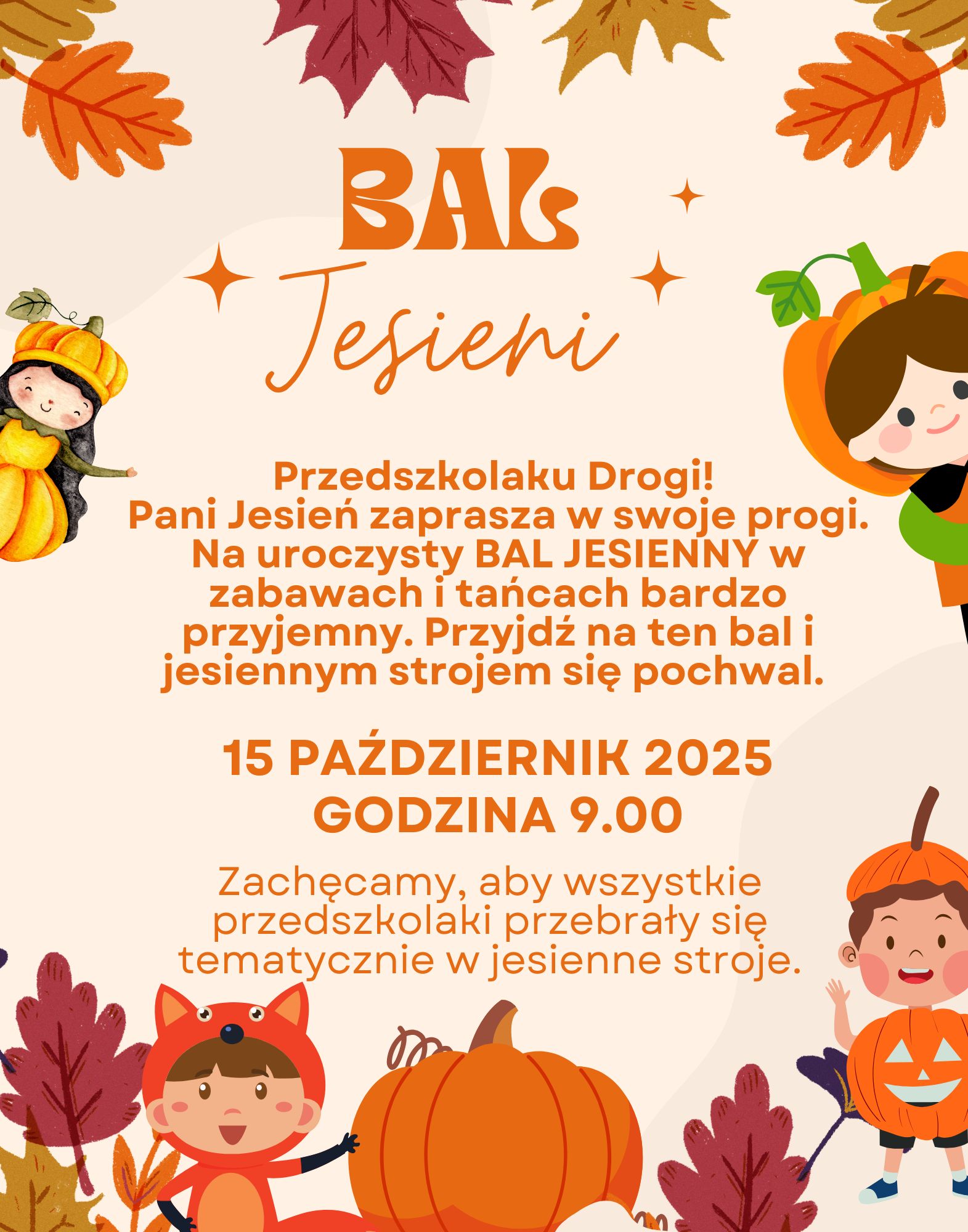 Plakat z hasłem bal jesieni