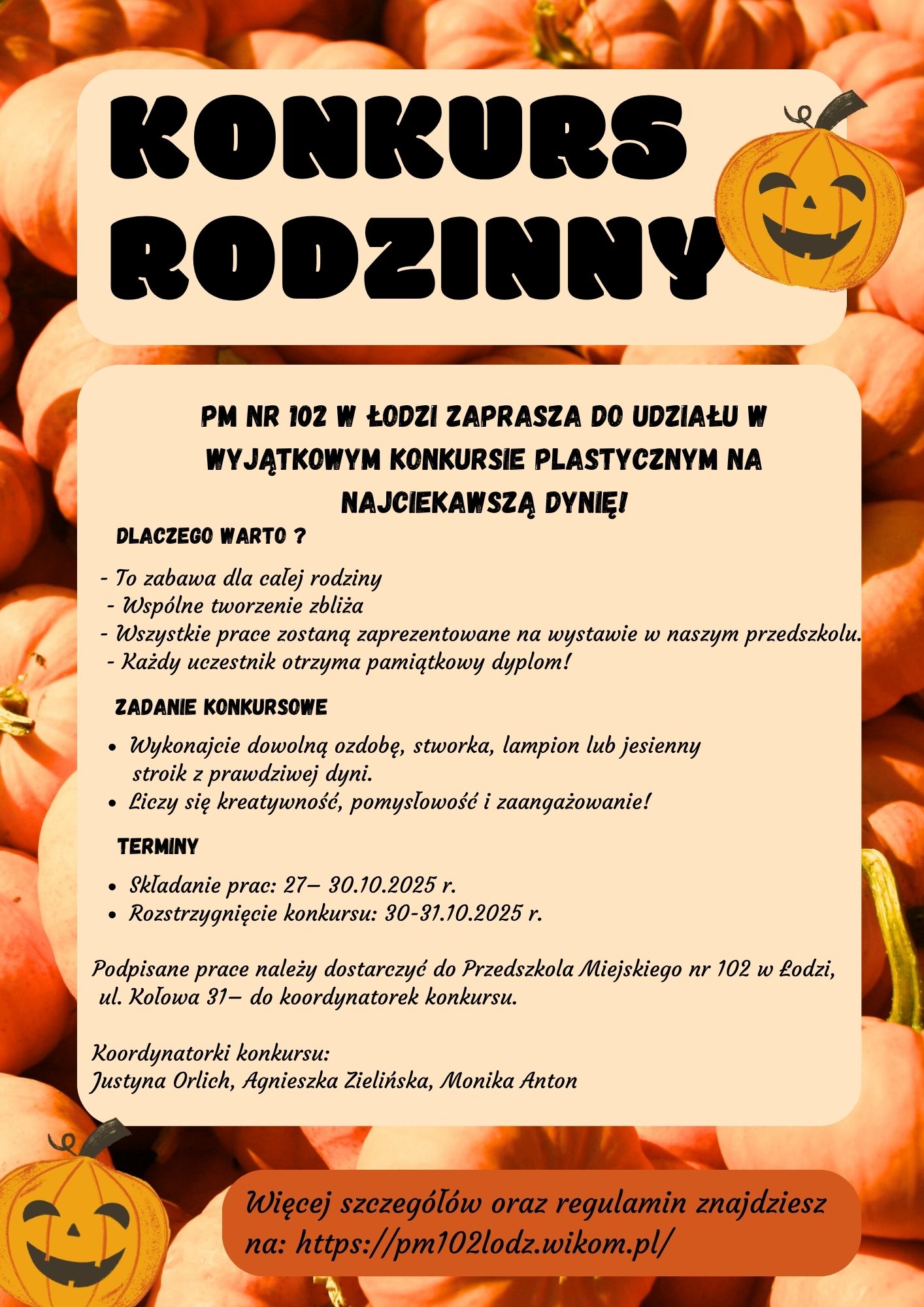 plakat z hasłem konkurs rodzinny na najciekawsza dynię