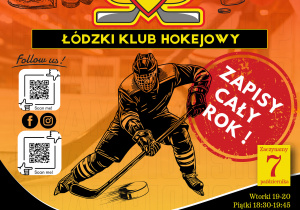 Plakat z zaproszeniem na darmowe zajęcia - hokej- łyżwy